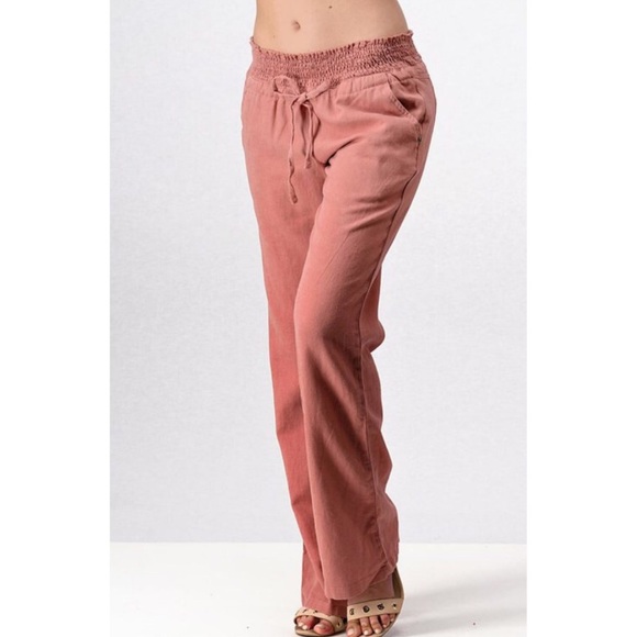 •LAST 1• Mauve Smocked Drawstring Linen Pants - Picture 2 of 3